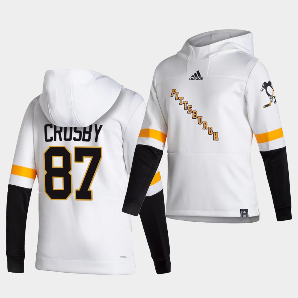 Men Pittsburgh Penguins #87 Crosby White  NHL 2021 Adidas Pullover Hoodie Jersey
